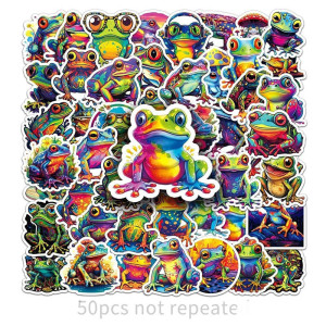 Neon Splash Frog Stickers – Cute Colorful Pack (10 or 50 Pcs)