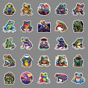 Neon Splash Frog Stickers – Cute Colorful Pack (10 or 50 Pcs)
