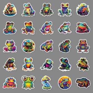 Neon Splash Frog Stickers – Cute Colorful Pack (10 or 50 Pcs)