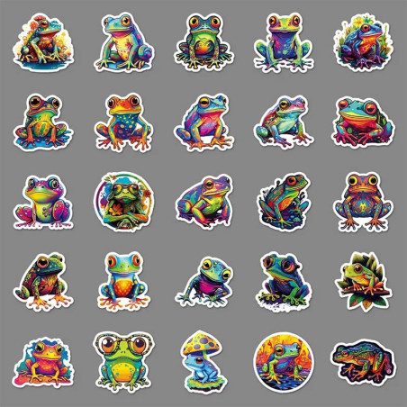 Neon Splash Frog Stickers – Cute Colorful Pack (10 or 50 Pcs)