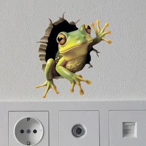 Cute 3D Frog Wall Decal | Funny Cracked Wall Sticker (4 Sizes)