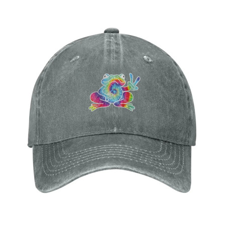 Peace & Rainbow Vibe Frog Hat – Cute Tie-Dye Hippie Cap 🌈