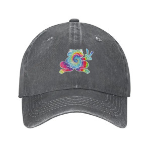 Peace & Rainbow Vibe Frog Hat – Cute Tie-Dye Hippie Cap 🌈