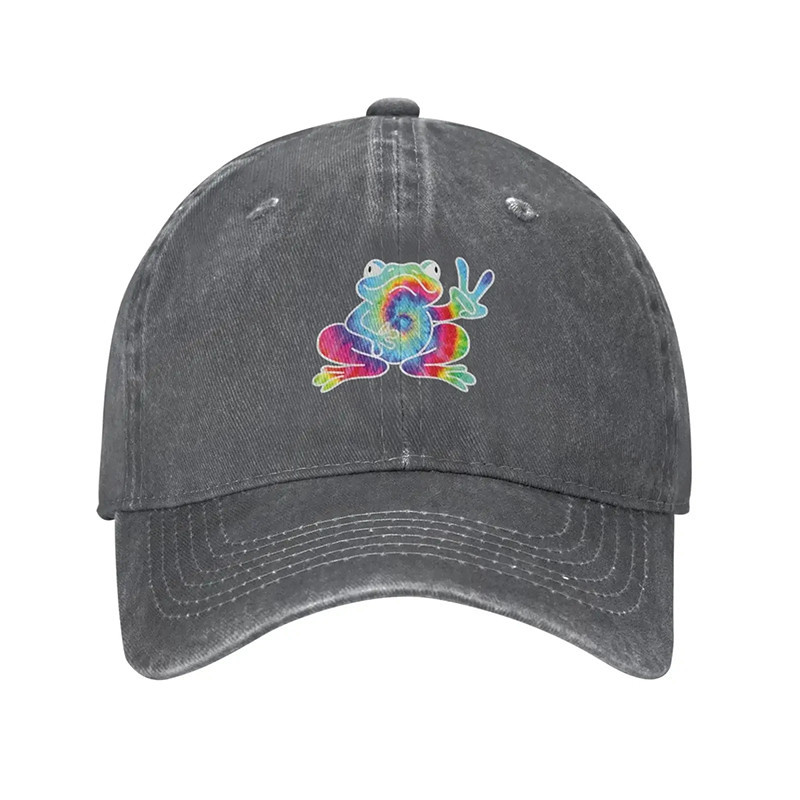 Peace & Rainbow Vibe Frog Hat – Cute Tie-Dye Hippie Cap 🌈