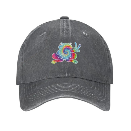 Peace & Rainbow Vibe Frog Hat – Cute Tie-Dye Hippie Cap 🌈