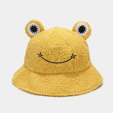 Cute Smiley Frog Bucket Hat – Soft Plush Hat in 4 Colors