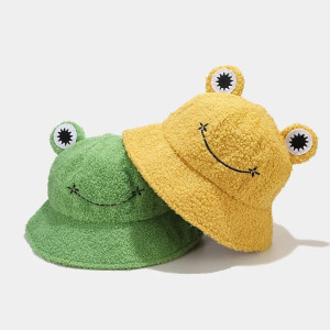 Cute Smiley Frog Bucket Hat – Soft Plush Hat in 4 Colors