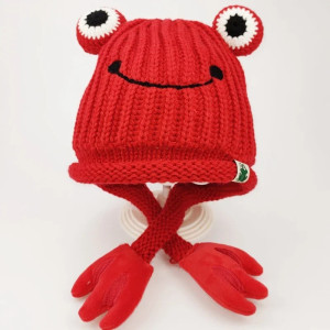"Curious Smile" Frog Beanie – 6 Colors – Kids Winter Hat