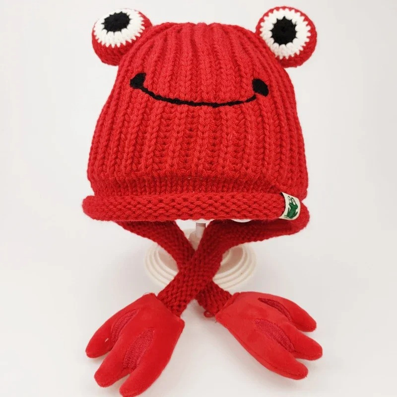 "Curious Smile" Frog Beanie – 6 Colors – Kids Winter Hat