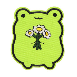 Cute Frog in Love Iron-On Patch | Embroidered Flower Applique