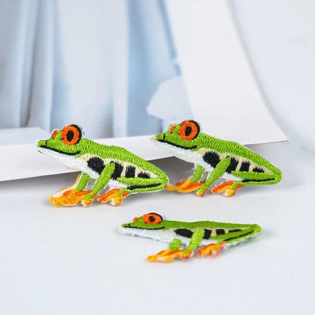 Tropical Frog Iron-On Patch – Cute Embroidered Applique