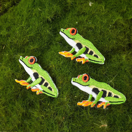 Tropical Frog Iron-On Patch – Cute Embroidered Applique