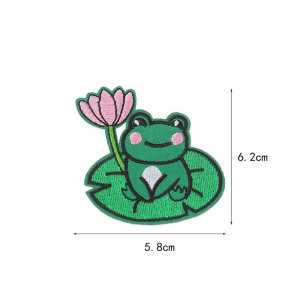 Cute Frog on Water Lily Iron-On Patch – Embroidered Applique