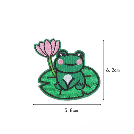Cute Frog on Water Lily Iron-On Patch – Embroidered Applique