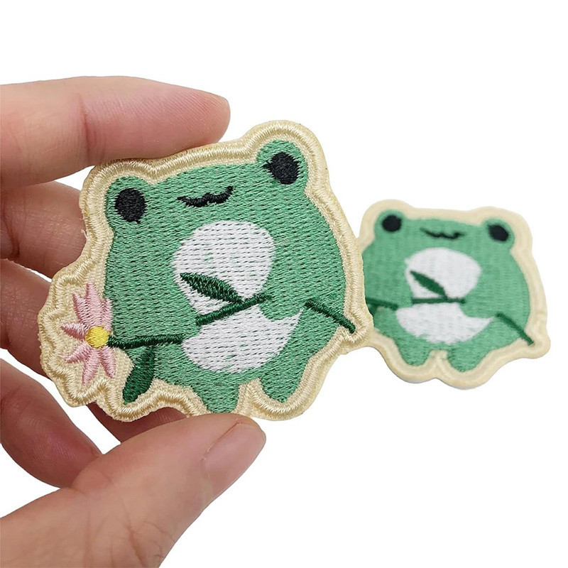 Cute Frog Sakura Iron-On Patch | Unique Embroidered Gift