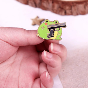 Funny Frog with Gun Iron-On Patch | Cute Rebel Accessory Gift
