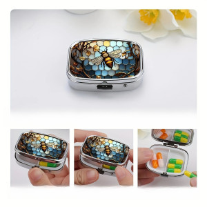 Cute Bee Pill Box with Stained Glass Design | Unique Travel Case