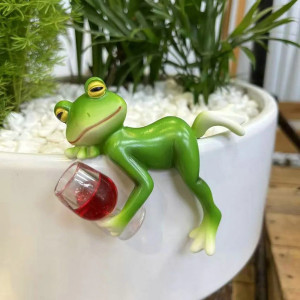 Funny Frog with Wine Glass Figurine | Cute Bar Decor Gift