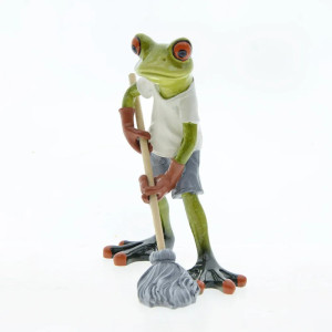 Funny Cleaning Frog Statue | Unique Garden & Home Decor Gift