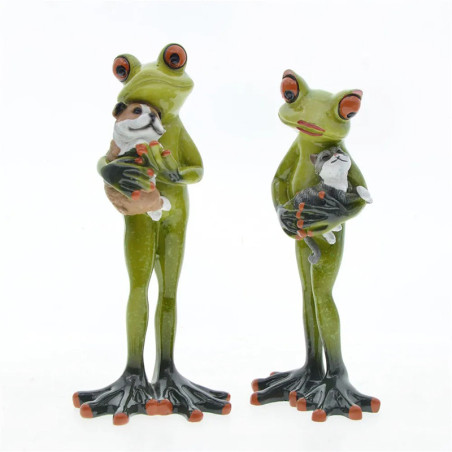 Cute Frog Cuddling Cat & Dog Figurine | Funny Animal Decor
