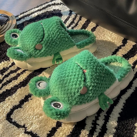 Cute Frog Slippers | Funny Plush House Shoes | Unique Gift Idea
