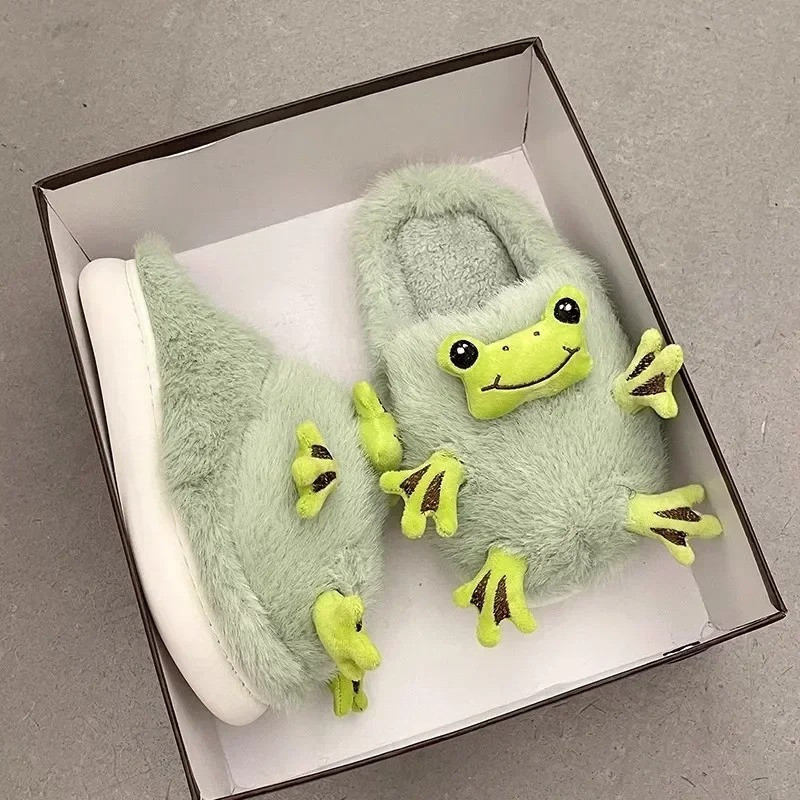 Cozy Frog Plush Slippers – Cute 3D Animal House Shoes