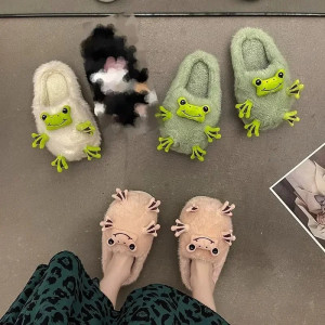 Cozy Frog Plush Slippers – Cute 3D Animal House Shoes