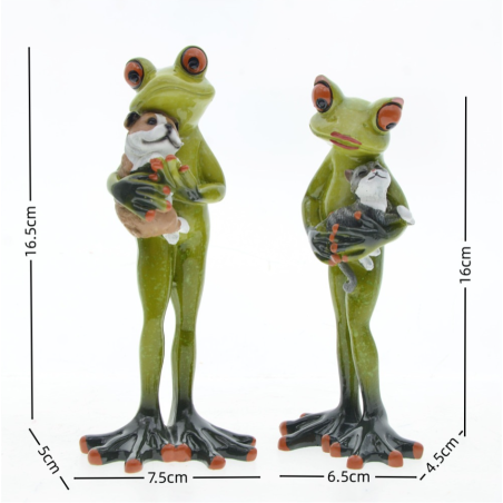 Cute Frog Cuddling Cat & Dog Figurine | Funny Animal Decor