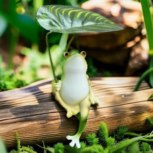 Frog with Leaf Umbrella Statue – Cute Zen Garden Decor