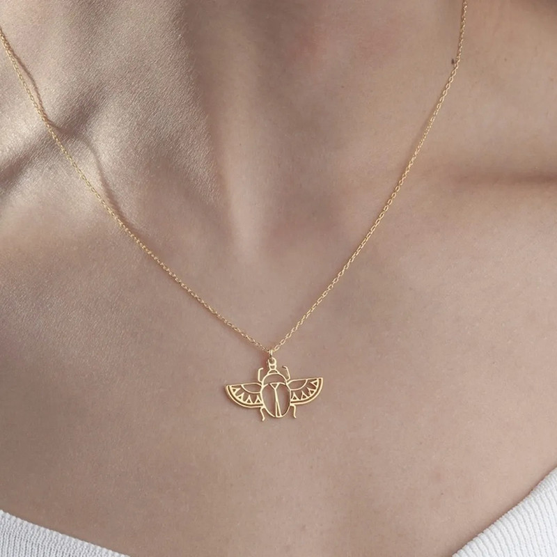 Openwork Scarab Necklace – Solar Gold or Silver Design