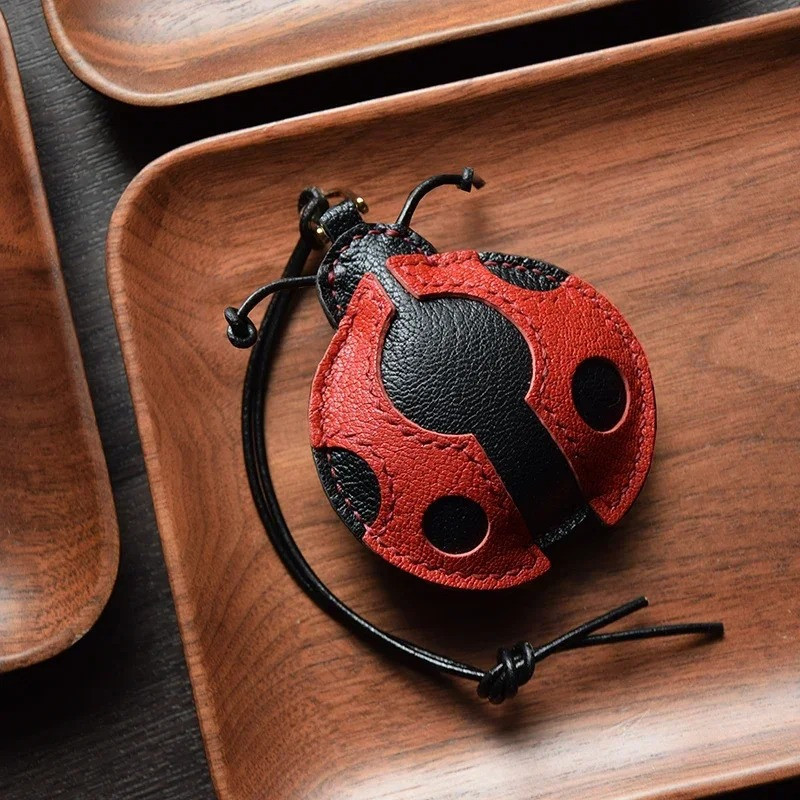Handmade Leather Ladybug Keychain | Cute Good Luck Charm Gift