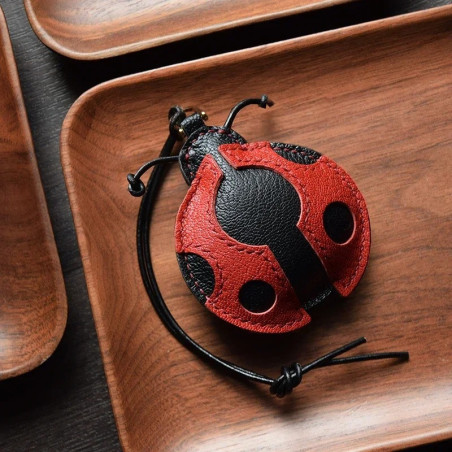 Handmade Leather Ladybug Keychain | Cute Good Luck Charm Gift