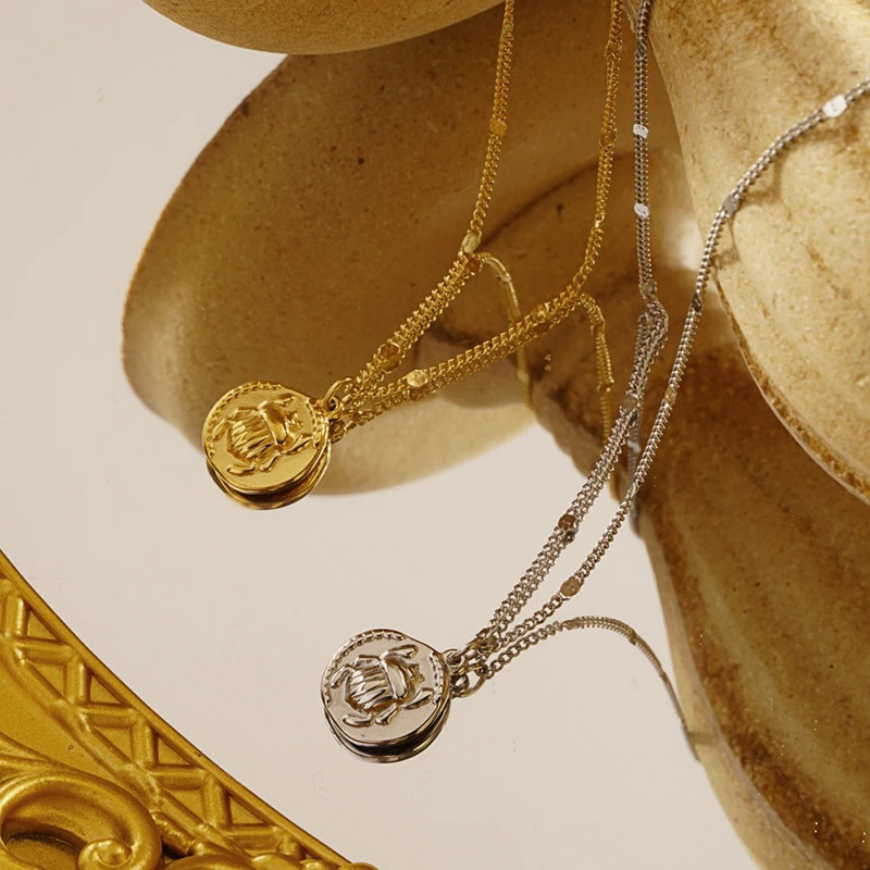 Unique Sun Scarab Necklace | Gold & Silver Stainless Steel