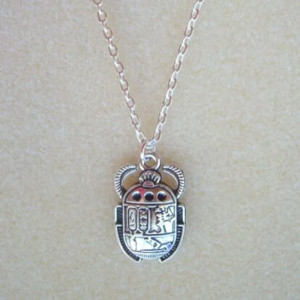 Egyptian Scarab Beetle Necklace | Vintage Hieroglyph Jewelry