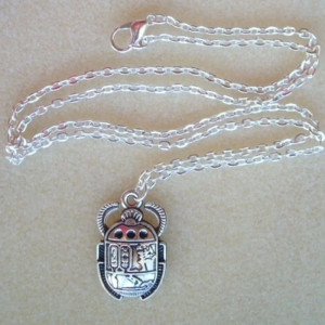 Egyptian Scarab Beetle Necklace | Vintage Hieroglyph Jewelry