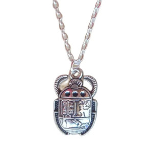 Egyptian Scarab Beetle Necklace | Vintage Hieroglyph Jewelry