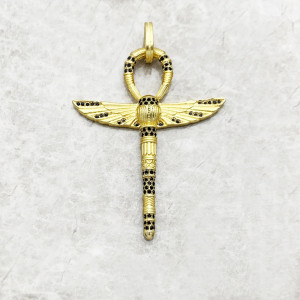 Gold Ankh Scarab Pendant – 925 Silver & Black Stone Jewelry