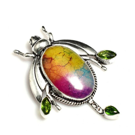 Rainbow Quartz & Peridot Scarab Pendant – Unique Energy Jewelry