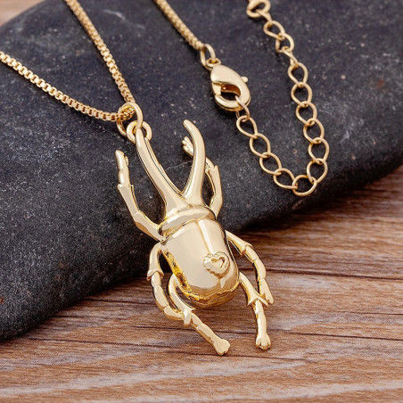 Cute Gold Scarab Beetle Necklace | Unique Gift for Women