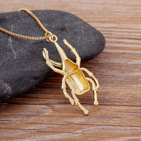 Cute Gold Scarab Beetle Necklace | Unique Gift for Women