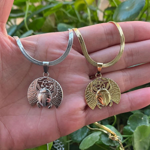 Solar Wings Scarab Beetle Necklace - Silver & Gold | Mystic Jewelry