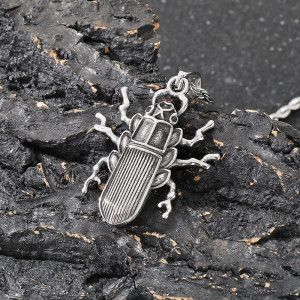Raw Silver Scarab Beetle Necklace | Modern Symbolic Jewelry Gift