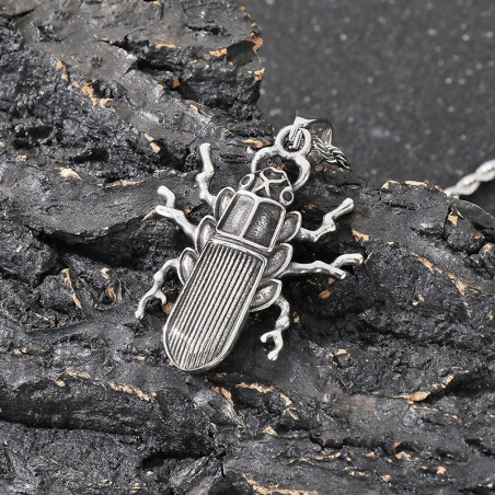 Raw Silver Scarab Beetle Necklace | Modern Symbolic Jewelry Gift