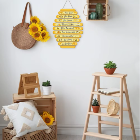 Happy Hive Rules Bee Wall Art | Unique Wooden Decor Gift