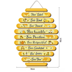 Happy Hive Rules Bee Wall Art | Unique Wooden Decor Gift