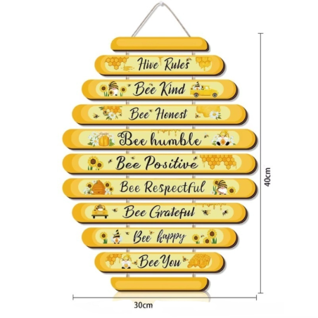 Happy Hive Rules Bee Wall Art | Unique Wooden Decor Gift