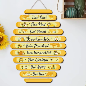 Happy Hive Rules Bee Wall Art | Unique Wooden Decor Gift