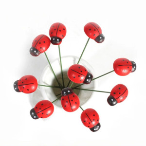 Ladybug Garden Stakes - Set of 10 Cute Wood Ornaments