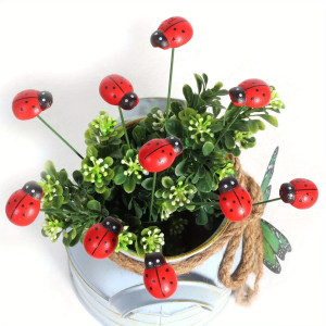 Ladybug Garden Stakes - Set of 10 Cute Wood Ornaments