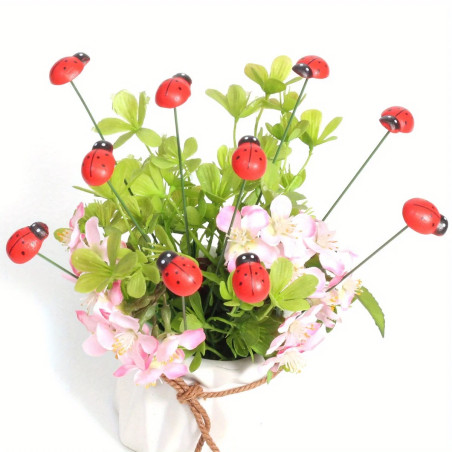 Ladybug Garden Stakes - Set of 10 Cute Wood Ornaments